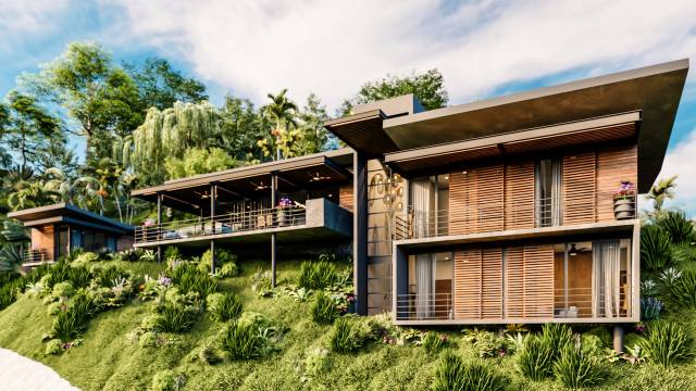 A Tamarindo, villa en vente avec vue sur la vallée et les collines.